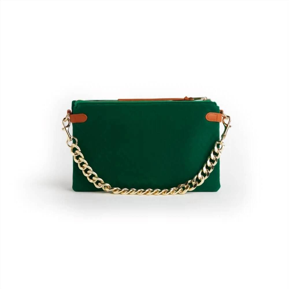 NEW THOMAS & LEE COMPANY women's velvet envelope bag with chain in emerald
